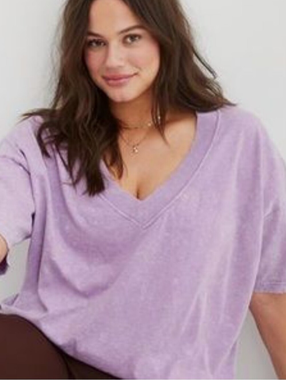 Aerie Oversized V Neck Boyfriend T-shirt Medium Purple Mineral Wash Soft Goth